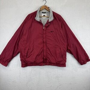 Nike Jacket Mens XL Burgundy Windbreaker Full Zip‎ Swoosh Pockets Embroidered
